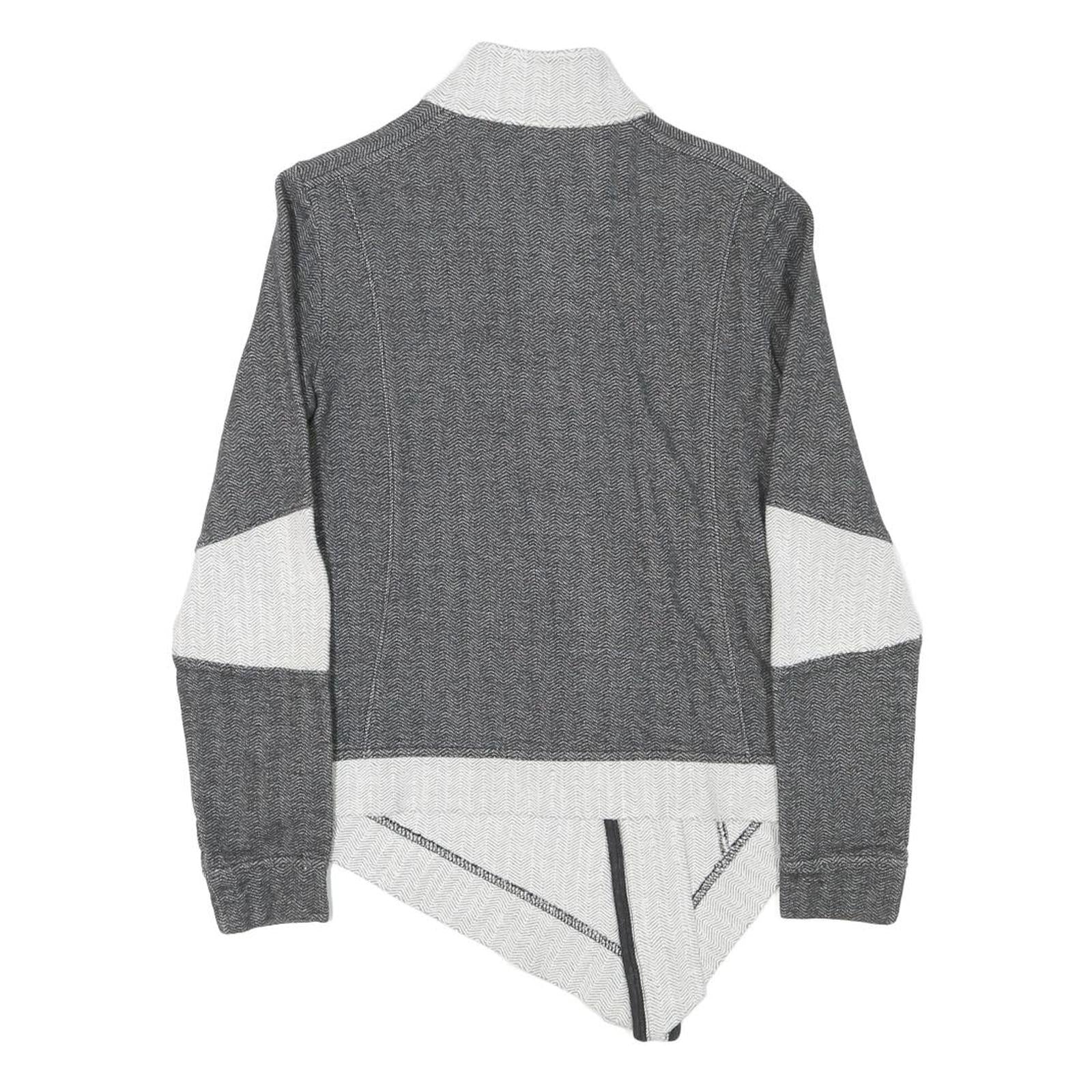 PUMA Womens Grey & White Cotton Blend Zip Jacket S Herringbone Pattern Casual