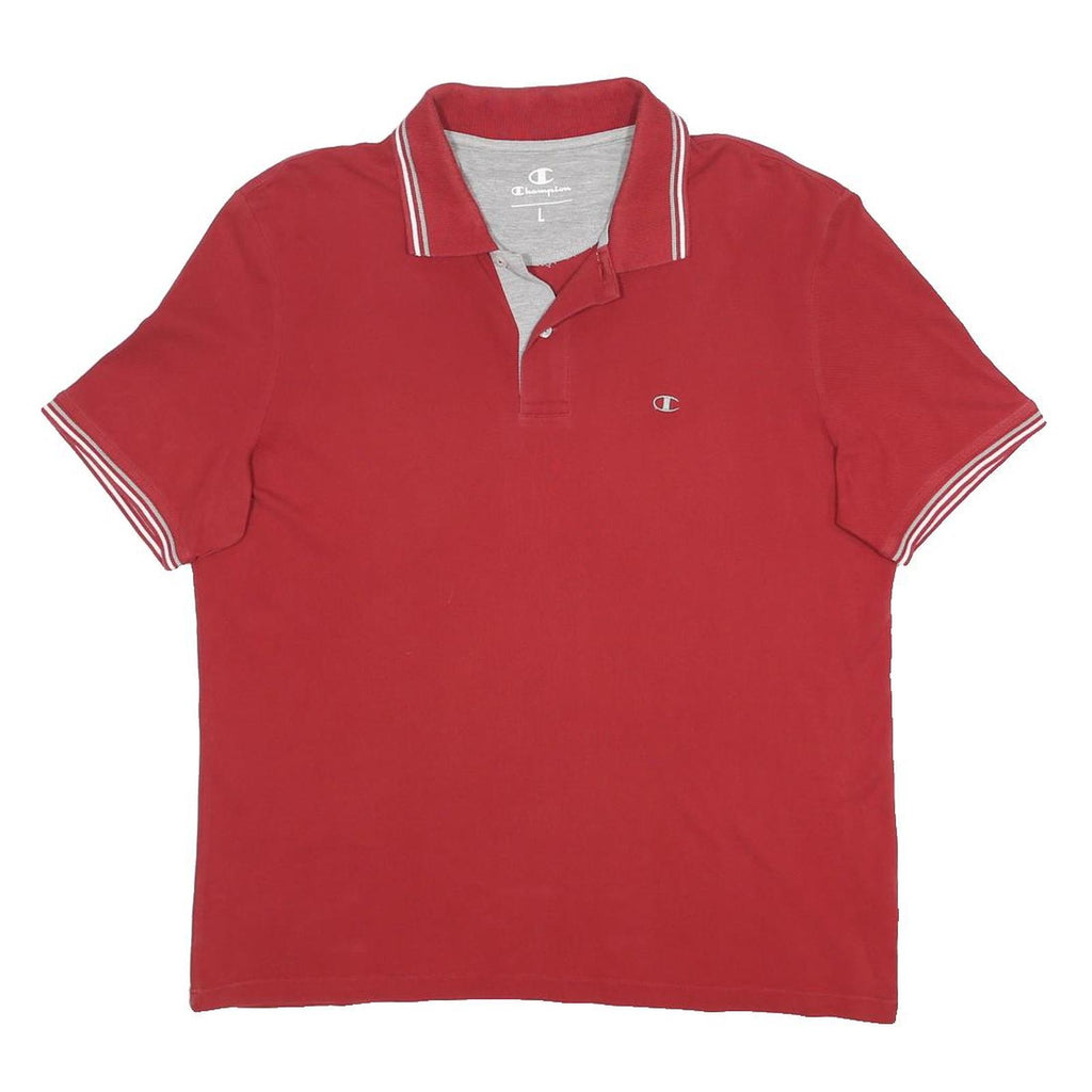 CHAMPION Mens Red Short Sleeve Plain L Cotton Blend Polo Shirt Classic Fit
