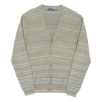 TED BAKER Mens Beige & Blue Patterned Button Up Jumper V Neck Basic Knit XL