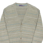 TED BAKER Mens Beige & Blue Patterned Button Up Jumper V Neck Basic Knit XL