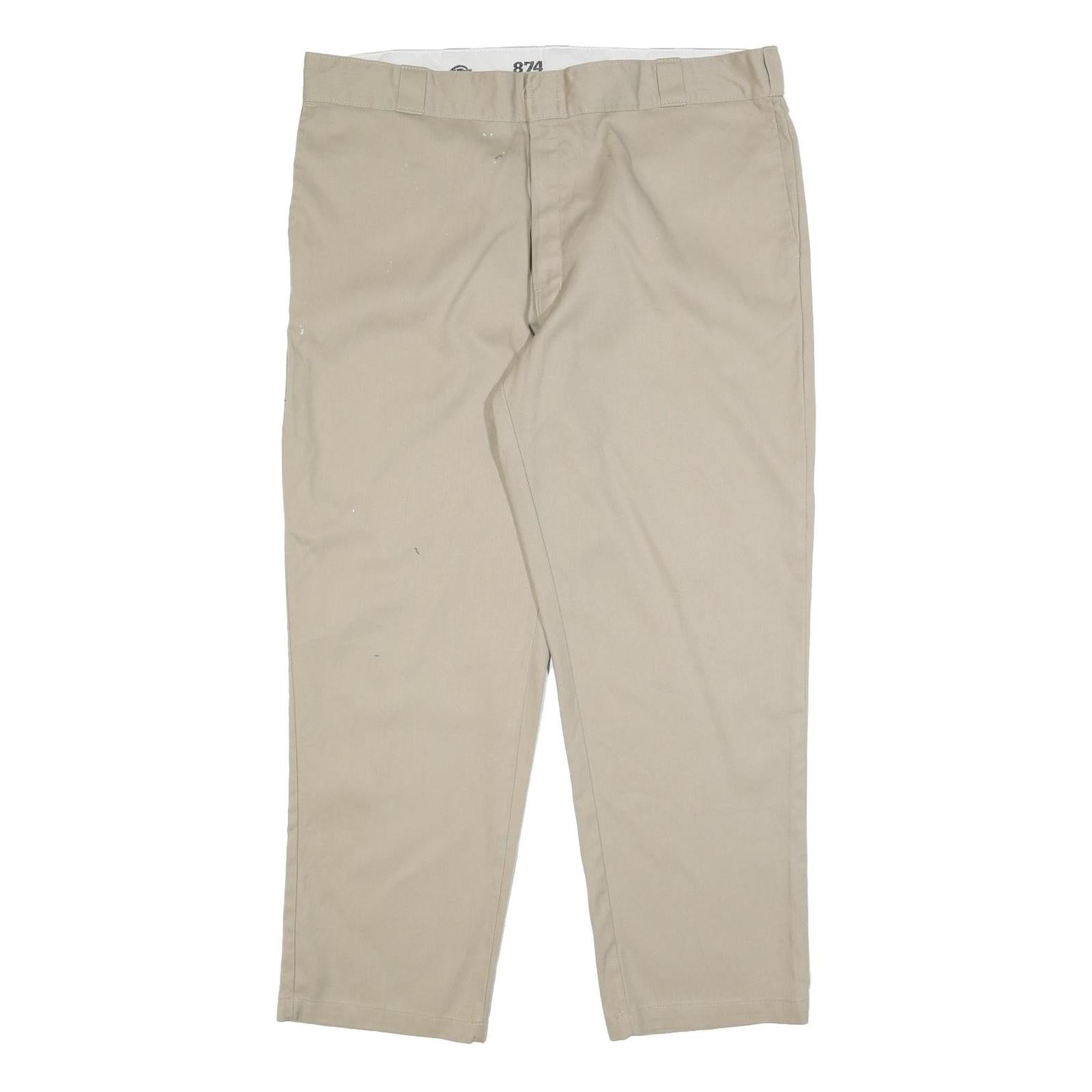 DICKIES Mens Cotton Blend Beige Regular Fit Straight Leg Trousers W42 L30