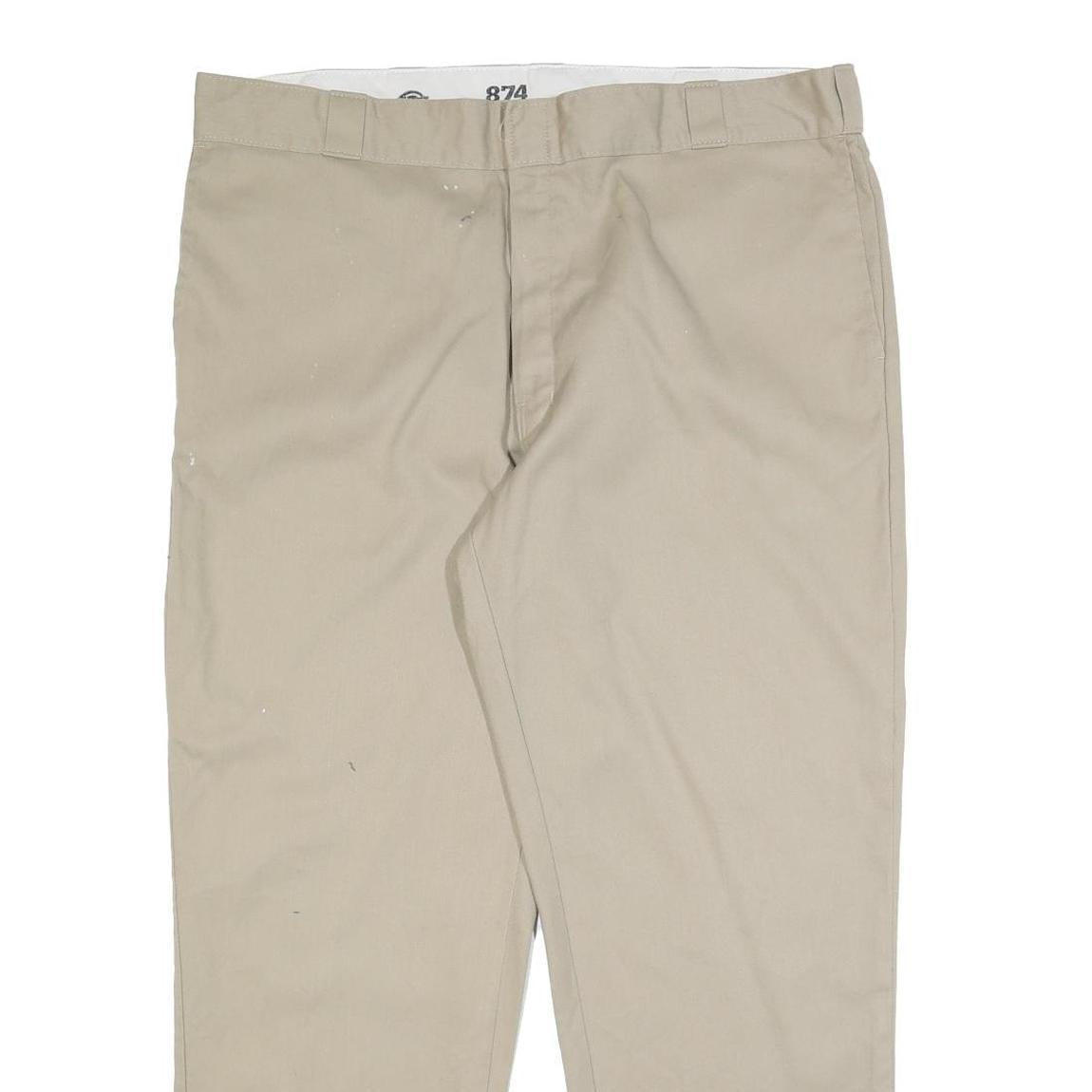 DICKIES Mens Cotton Blend Beige Regular Fit Straight Leg Trousers W42 L30