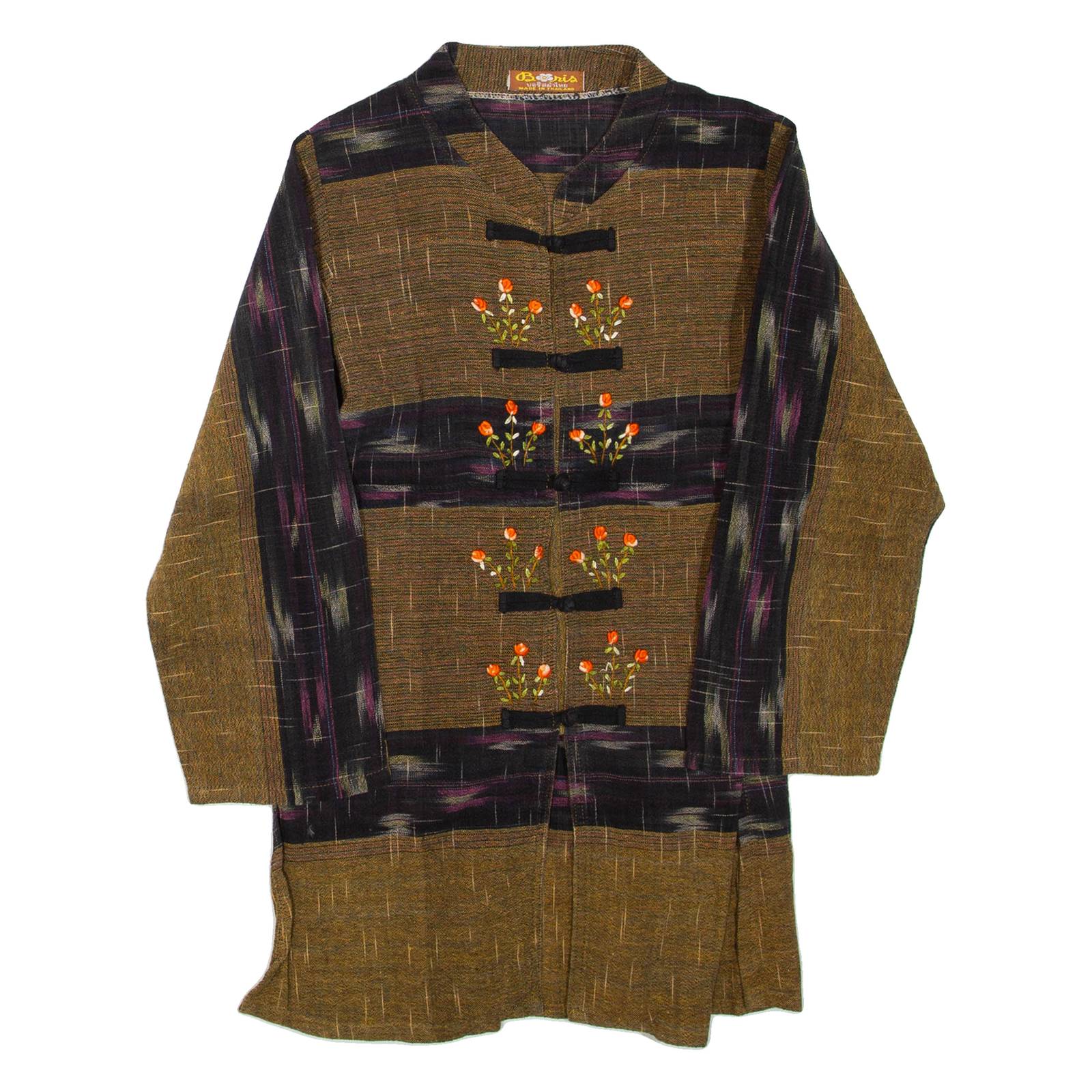 Womens Kimono Top Brown Collared Long Sleeve M