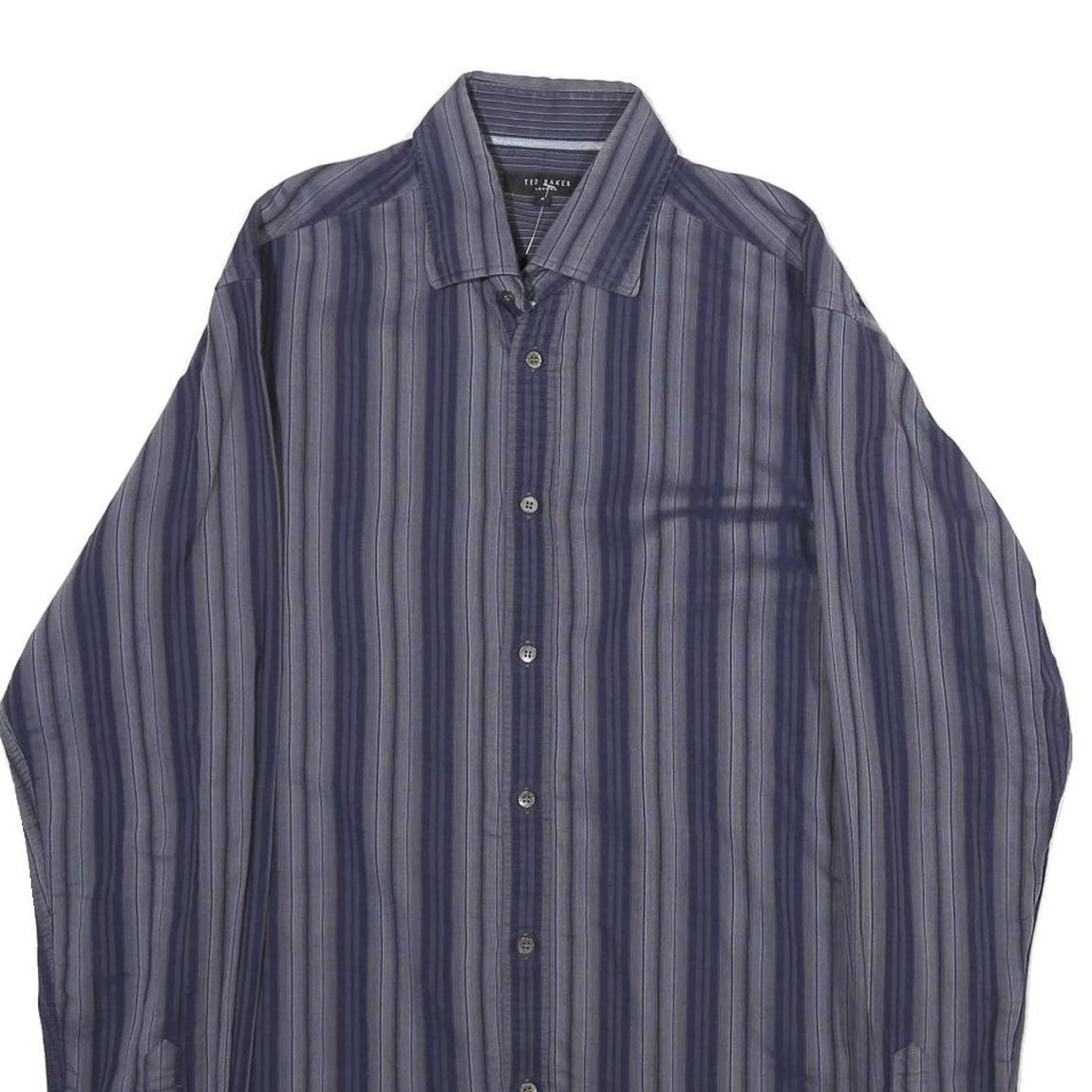 TED BAKER Mens Blue Striped Shirt M Cotton Casual Long Sleeve Button Shirt