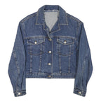 Womens Blue Denim Button Jacket S Cotton Blend Classic Casual Outerwear