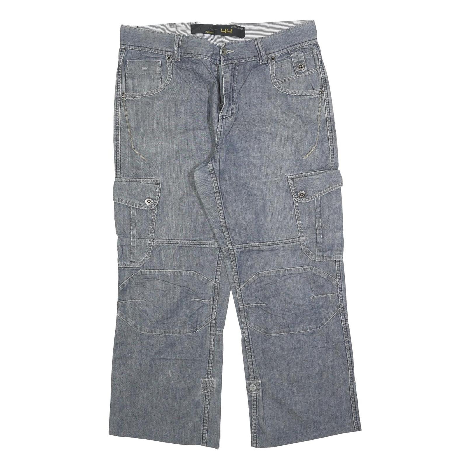 GREEN COAST Mens Regular Fit Blue Denim Cargo Jeans W34 L27 Casual Cotton Blend