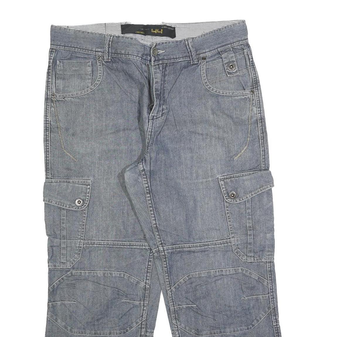 GREEN COAST Mens Regular Fit Blue Denim Cargo Jeans W34 L27 Casual Cotton Blend
