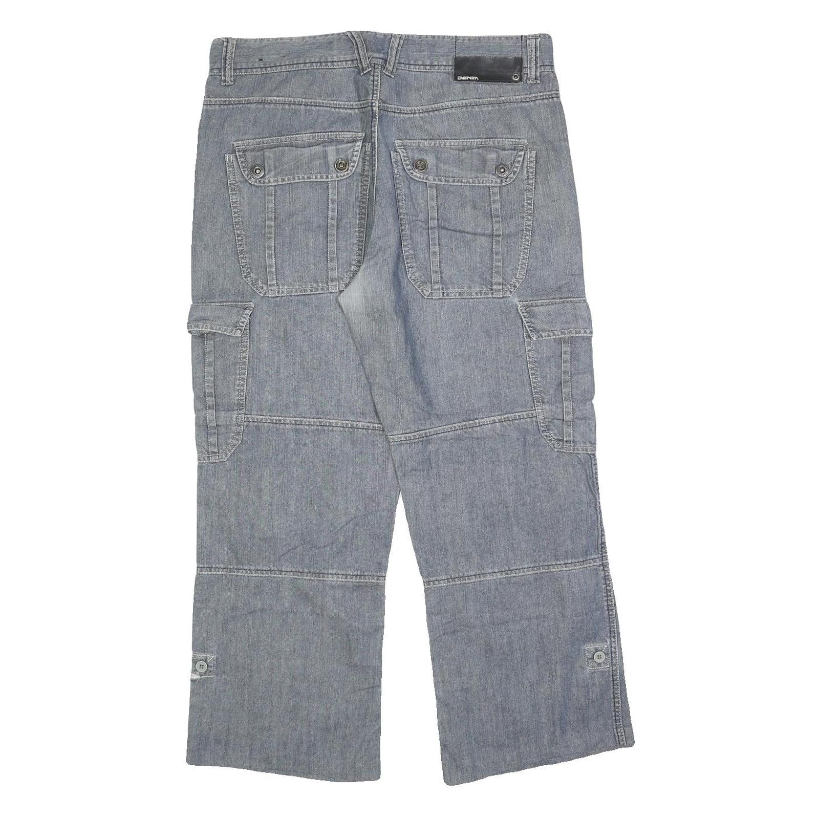 GREEN COAST Mens Regular Fit Blue Denim Cargo Jeans W34 L27 Casual Cotton Blend