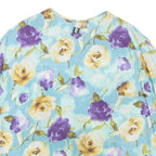 Womens Blue & Yellow Floral Rounded Neck Short Sleeve Top L L Polyester Blend