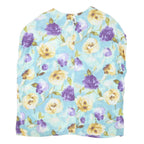Womens Blue & Yellow Floral Rounded Neck Short Sleeve Top L L Polyester Blend