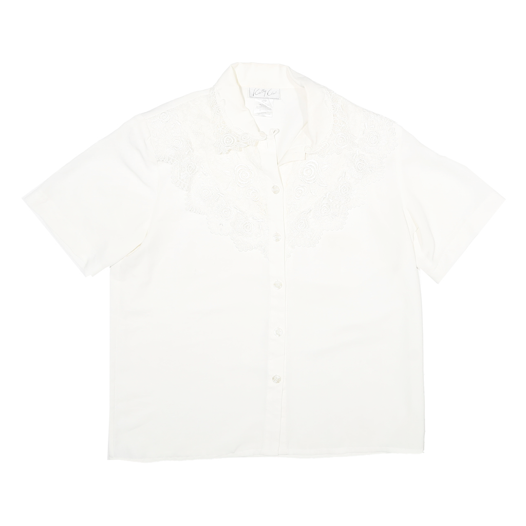CATHY CHE Womens White & Cream Shirt XS Button Front Embroidered Lace
