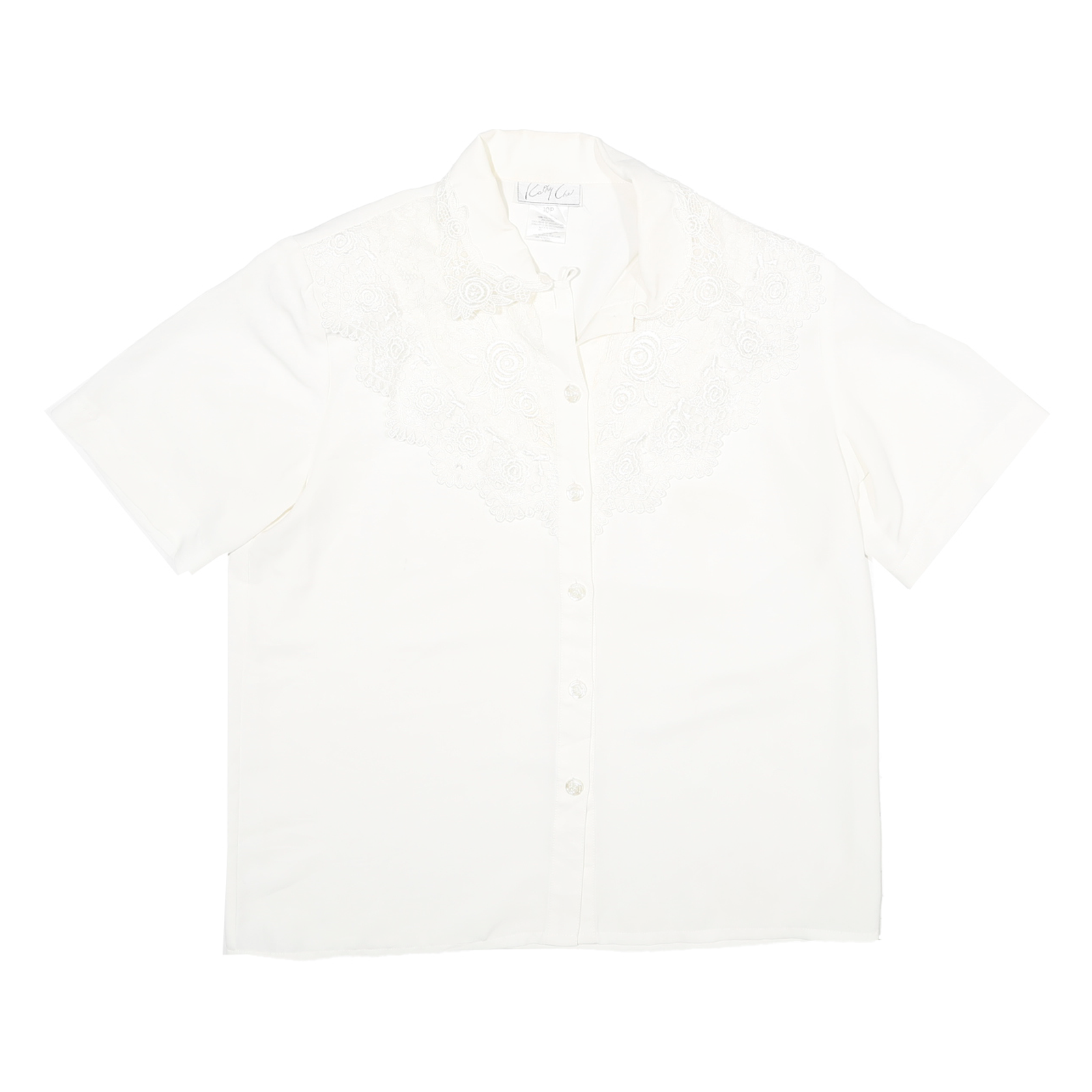 CATHY CHE Womens White & Cream Shirt XS Button Front Embroidered Lace