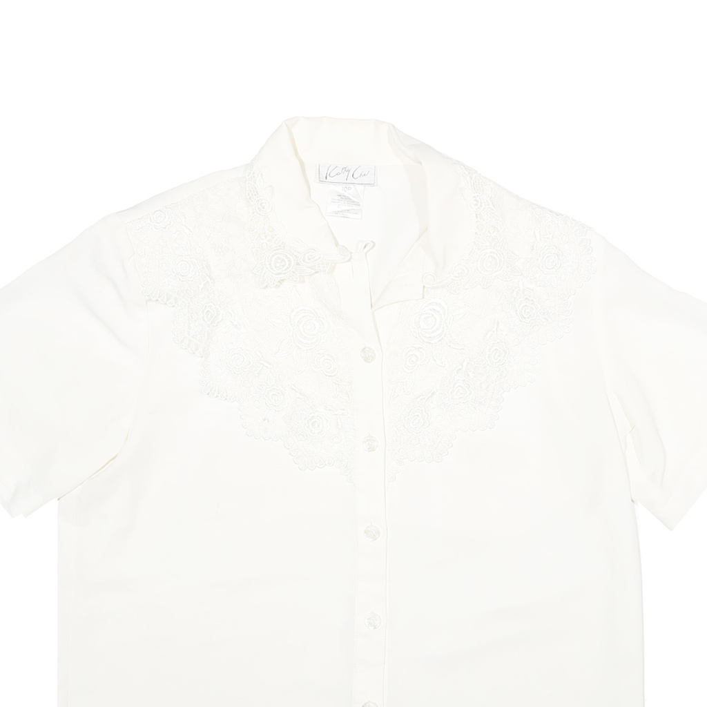 CATHY CHE Womens White & Cream Shirt XS Button Front Embroidered Lace
