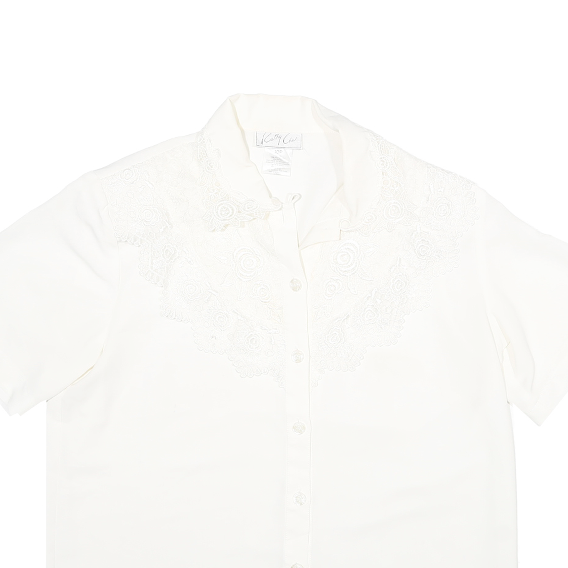 CATHY CHE Womens White & Cream Shirt XS Button Front Embroidered Lace