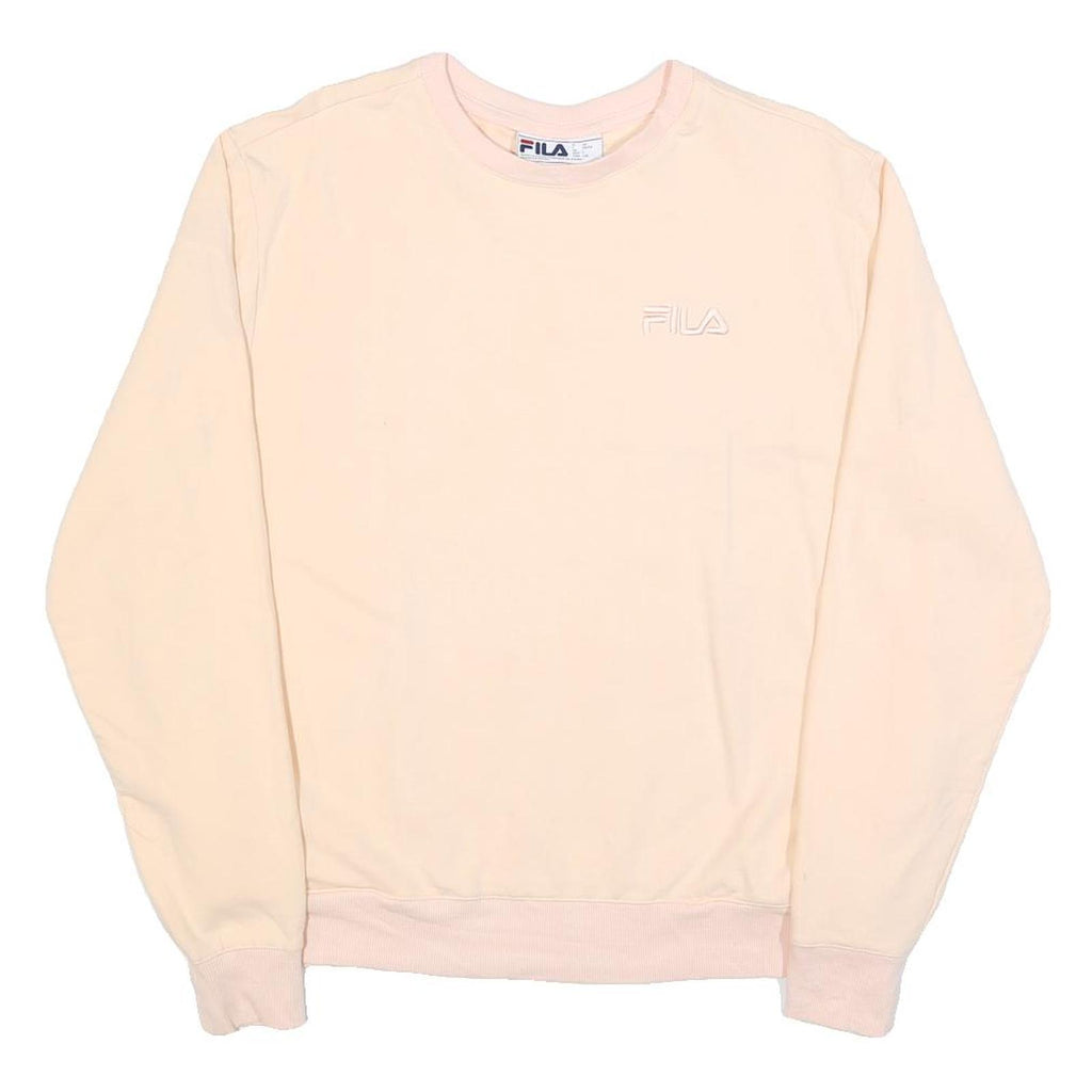 FILA Womens Cream Sweatshirt Crew Neck L Cotton Blend Logo Embroidered