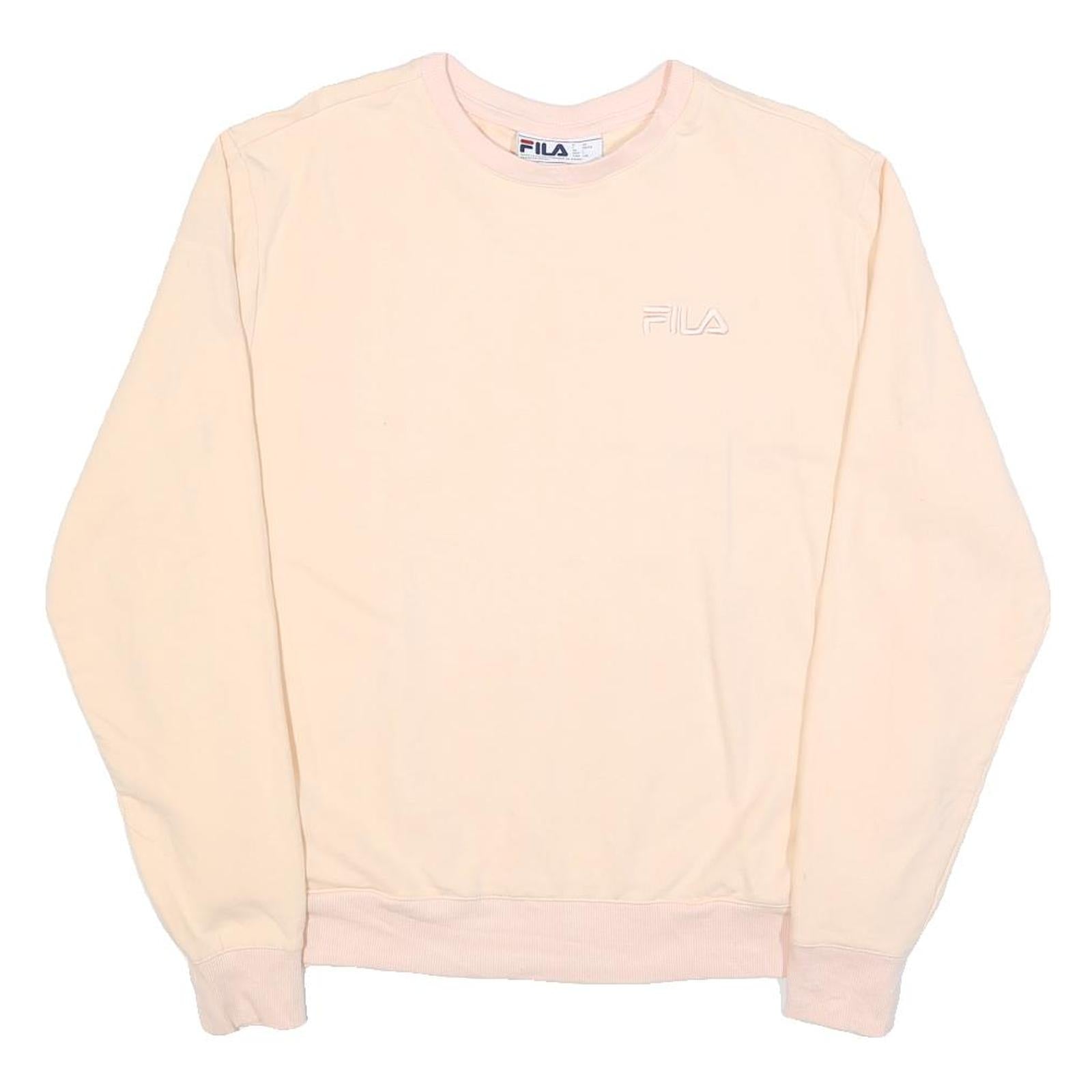 FILA Womens Cream Sweatshirt Crew Neck L Cotton Blend Logo Embroidered