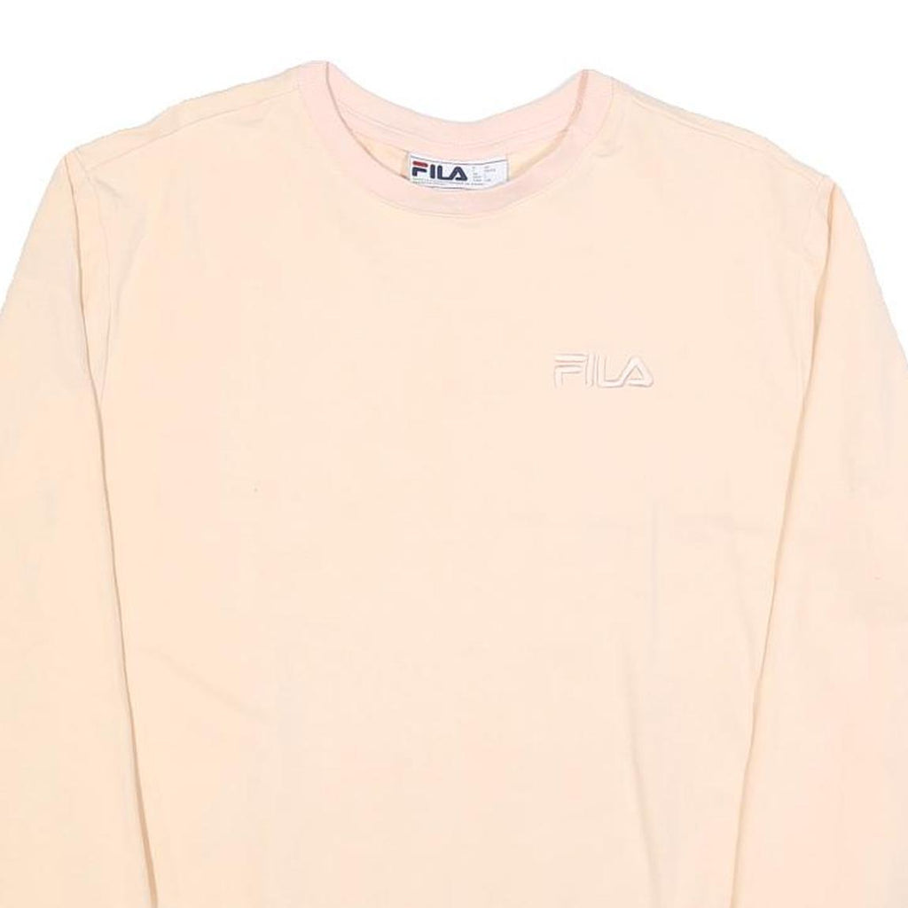 FILA Womens Cream Sweatshirt Crew Neck L Cotton Blend Logo Embroidered