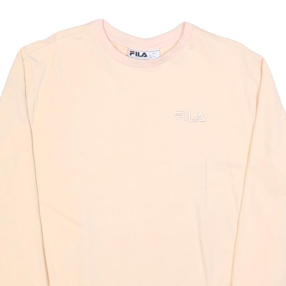 FILA Womens Cream Sweatshirt Crew Neck L Cotton Blend Logo Embroidered