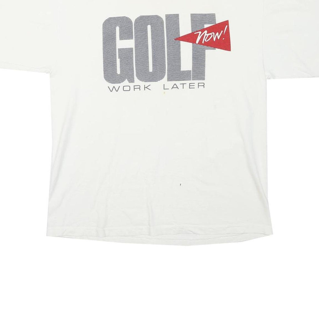 SDI Mens White Golf Work Later Graphic T-Shirt L Short Sleeve Crew Neck