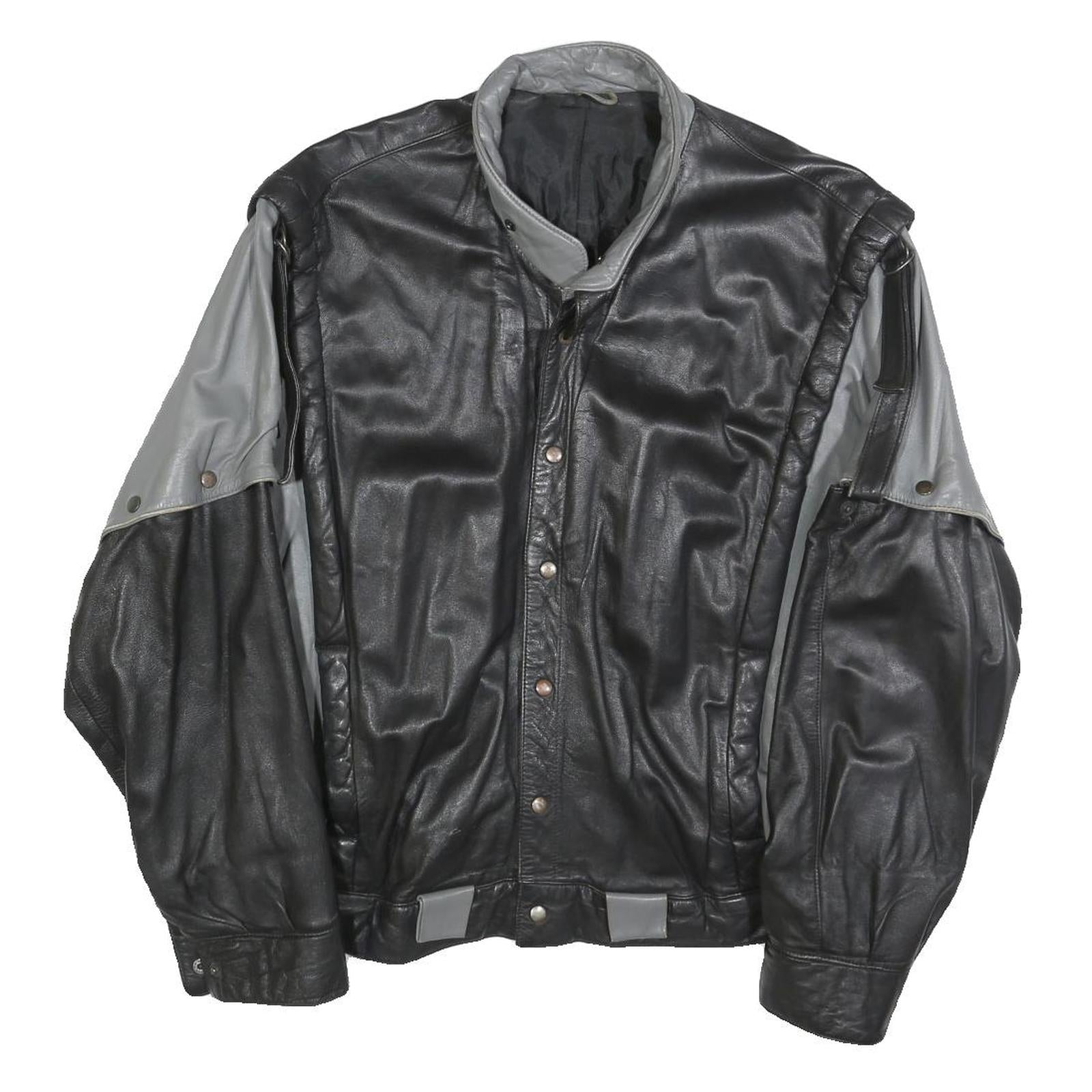 OSKAR Mens Black & Grey Leather Button Jacket M Casual Stylish Outerwear