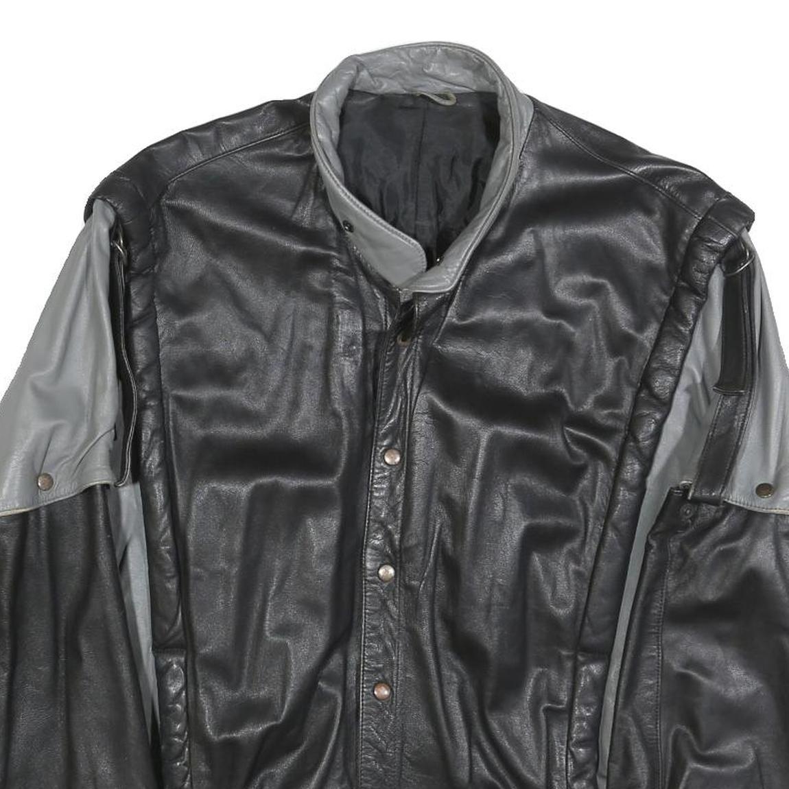 OSKAR Mens Black & Grey Leather Button Jacket M Casual Stylish Outerwear