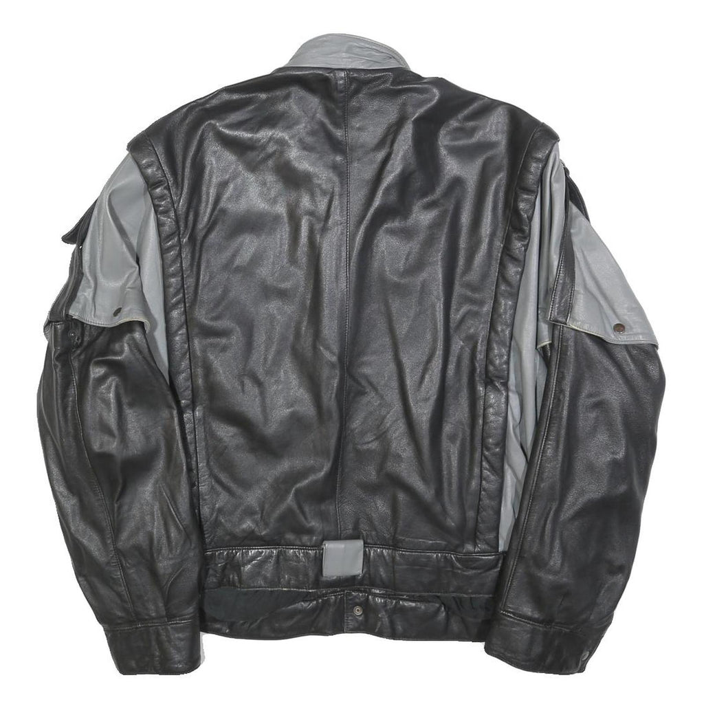 OSKAR Mens Black & Grey Leather Button Jacket M Casual Stylish Outerwear