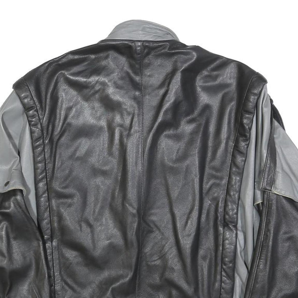 OSKAR Mens Black & Grey Leather Button Jacket M Casual Stylish Outerwear