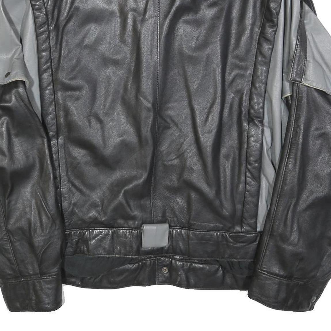 OSKAR Mens Black & Grey Leather Button Jacket M Casual Stylish Outerwear