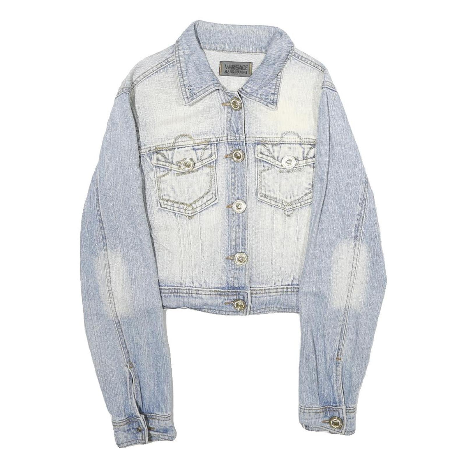 VERSACE JEANS COUTURE Mens Blue Denim Button Jacket XS Cotton Distressed