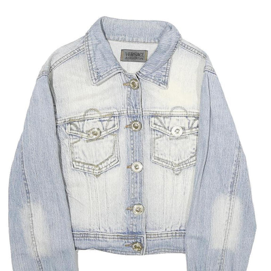 VERSACE JEANS COUTURE Mens Blue Denim Button Jacket XS Cotton Distressed