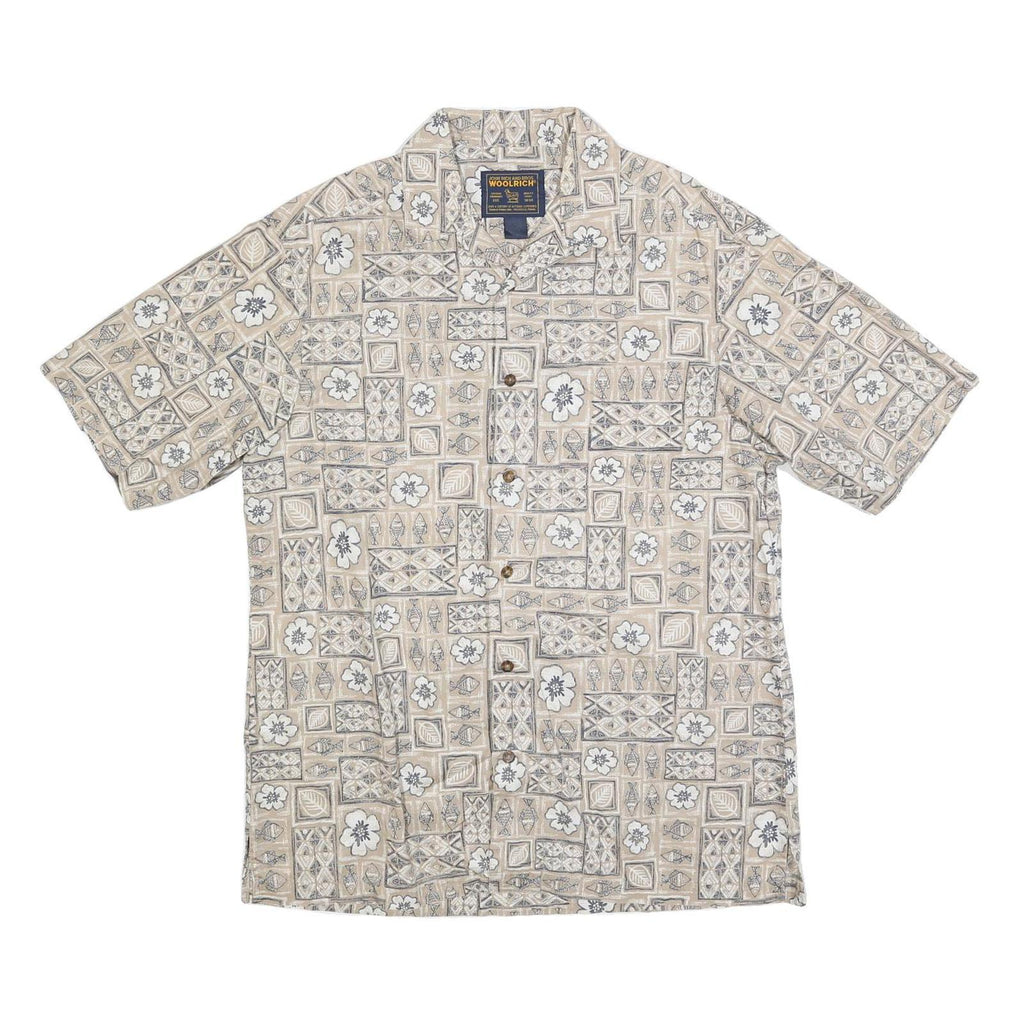 WOOLRICH Mens Beige Patterned Cotton Blend Shirt L Casual Summer Style