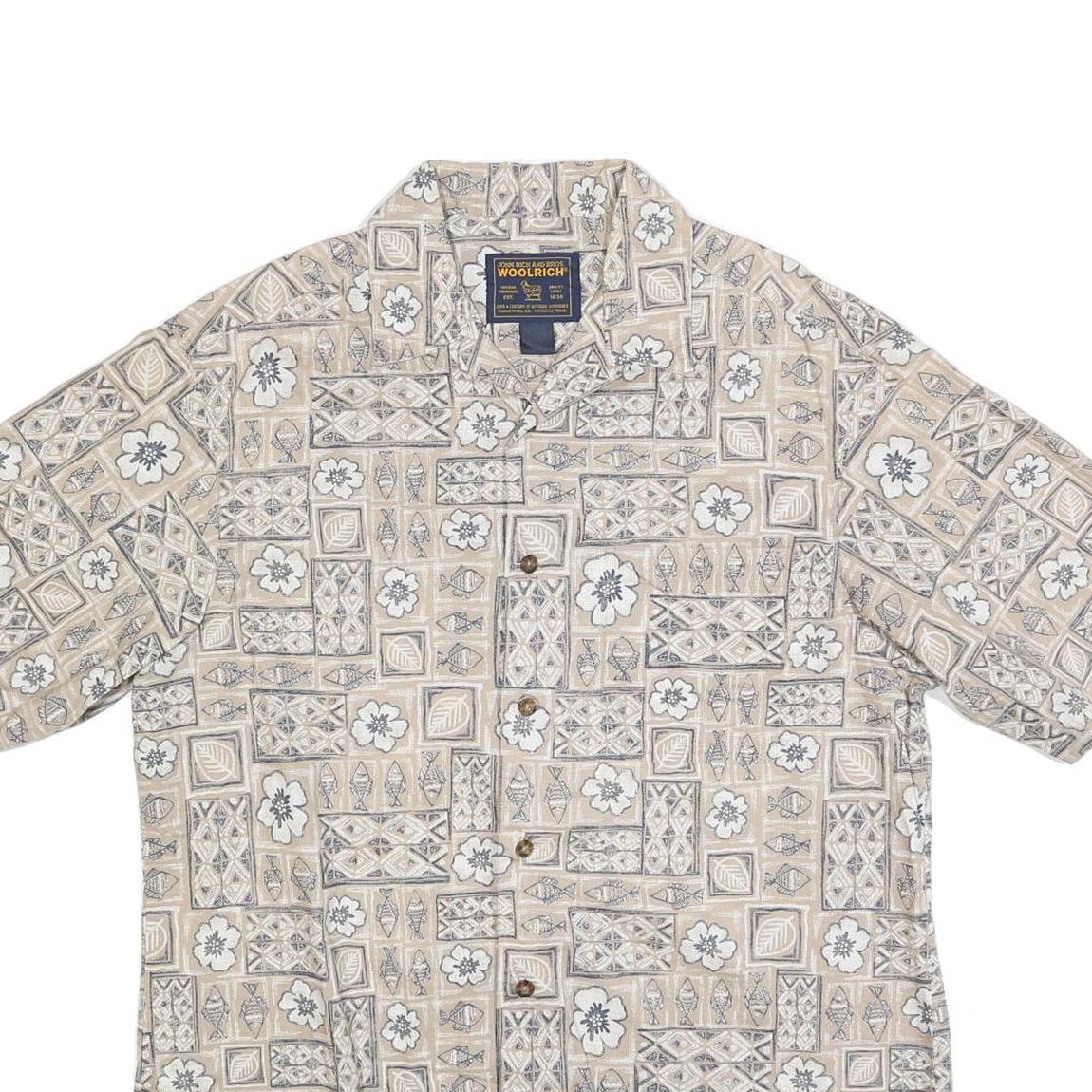 WOOLRICH Mens Beige Patterned Cotton Blend Shirt L Casual Summer Style