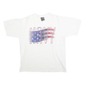 SOFFES CHOICE Mens White Navy Graphic T-Shirt L Short Sleeve Crew Neck Cotton