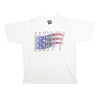 SOFFES CHOICE Mens White Navy Graphic T-Shirt L Short Sleeve Crew Neck Cotton