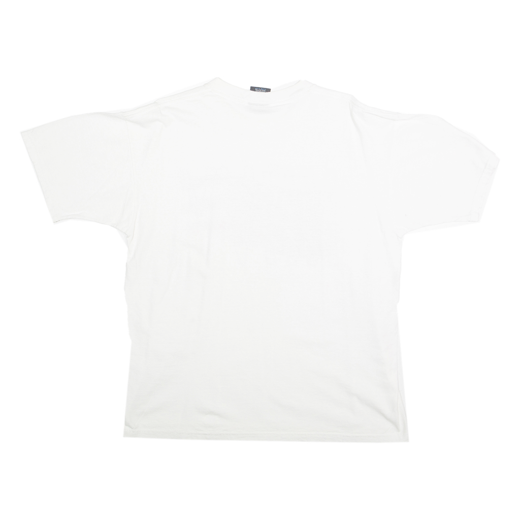 SOFFES CHOICE Mens White Navy Graphic T-Shirt L Short Sleeve Crew Neck Cotton