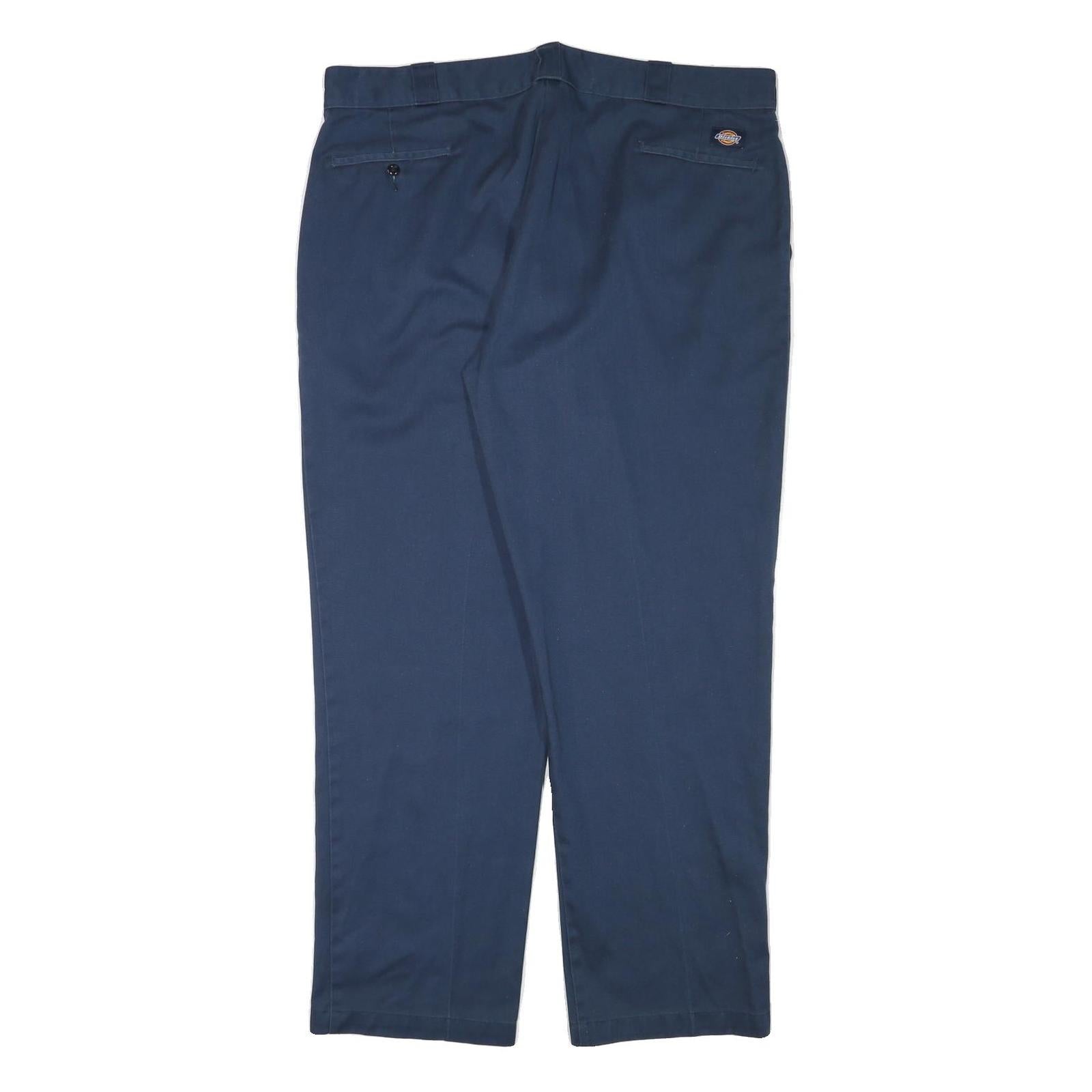 DICKIES Mens Cotton Blend Navy Blue Regular Straight Trousers W40 L31 Workwear