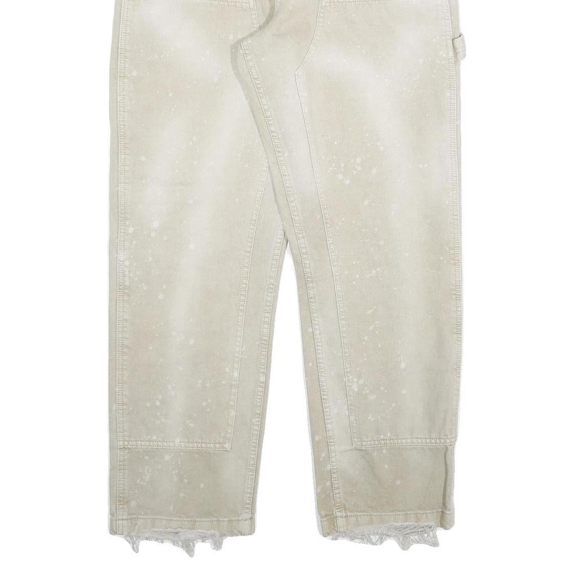 DICKIES Mens Cotton Blend Cream Regular Straight Trousers W34 L30 Workwear Zip