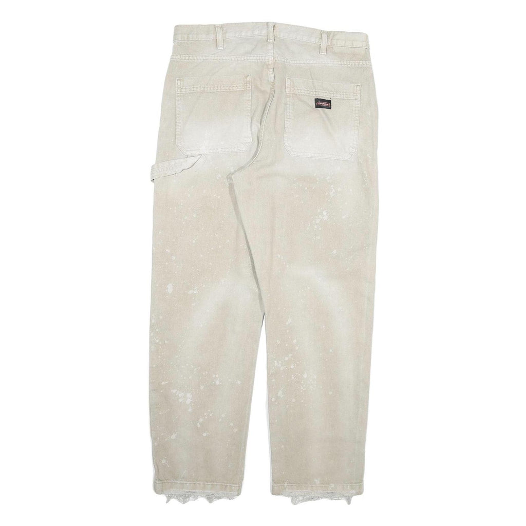 DICKIES Mens Cotton Blend Cream Regular Straight Trousers W34 L30 Workwear Zip