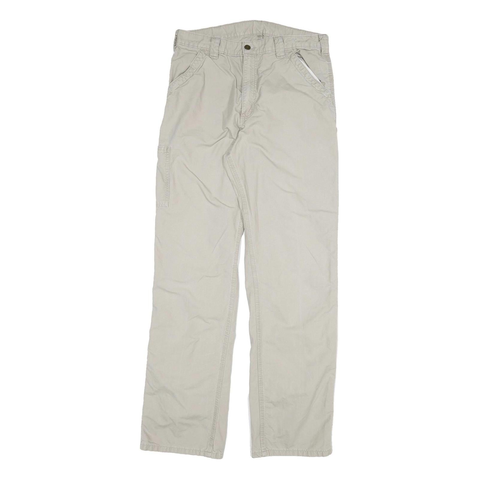 CARHARTT Mens Cotton Blend Relaxed Beige Trousers W32 L34 Workwear Zip Closure