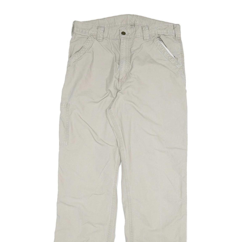 CARHARTT Mens Cotton Blend Relaxed Beige Trousers W32 L34 Workwear Zip Closure