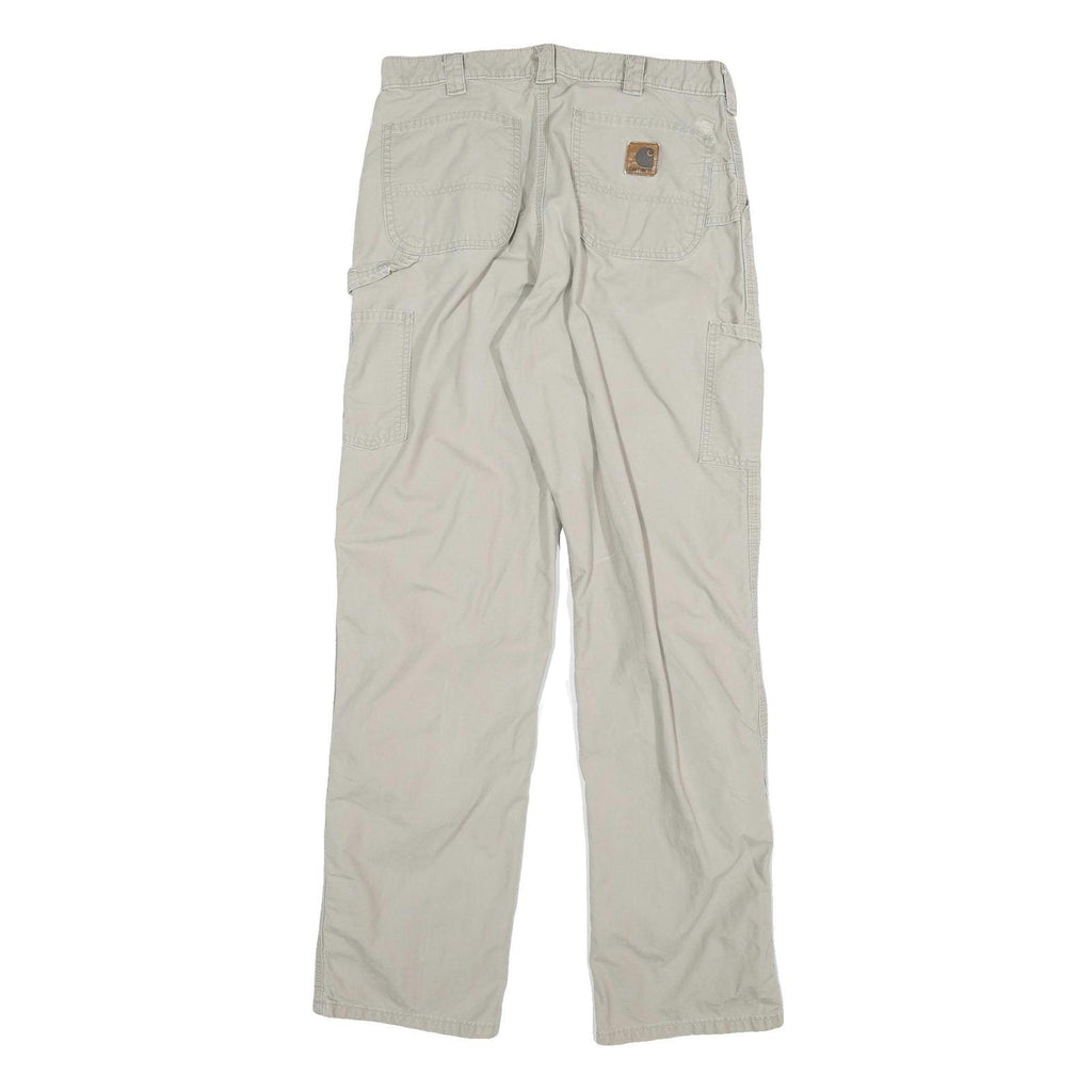 CARHARTT Mens Cotton Blend Relaxed Beige Trousers W32 L34 Workwear Zip Closure