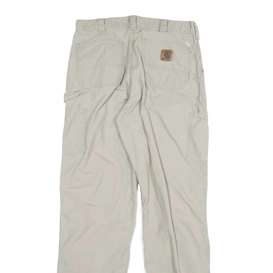 CARHARTT Mens Cotton Blend Relaxed Beige Trousers W32 L34 Workwear Zip Closure