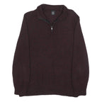 CALVIN KLEIN JEANS Mens Maroon Plain Pullover Half Zip Cotton Jumper M