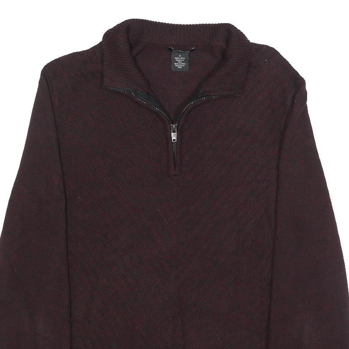 CALVIN KLEIN JEANS Mens Maroon Plain Pullover Half Zip Cotton Jumper M