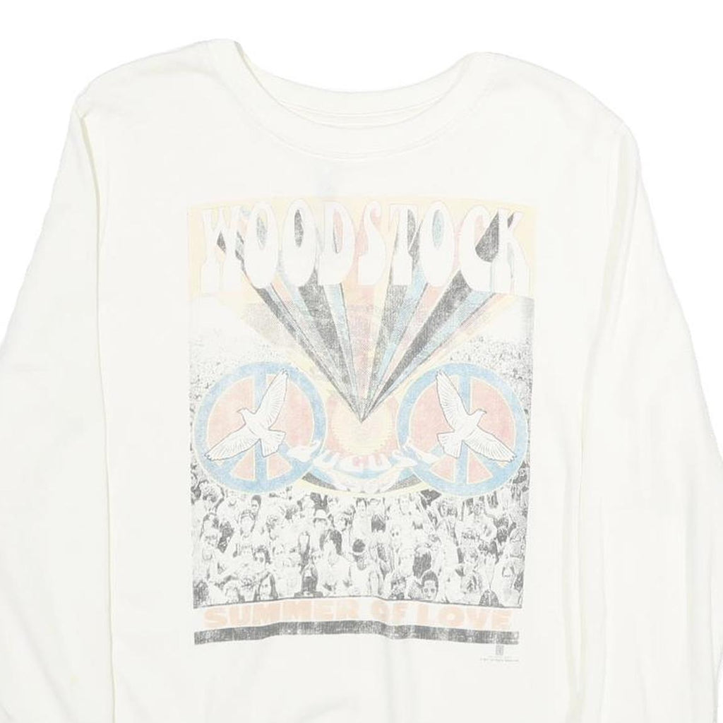MIGHTYFINE Mens White Woodstock Graphic Crew Neck L Cotton Sweatshirt