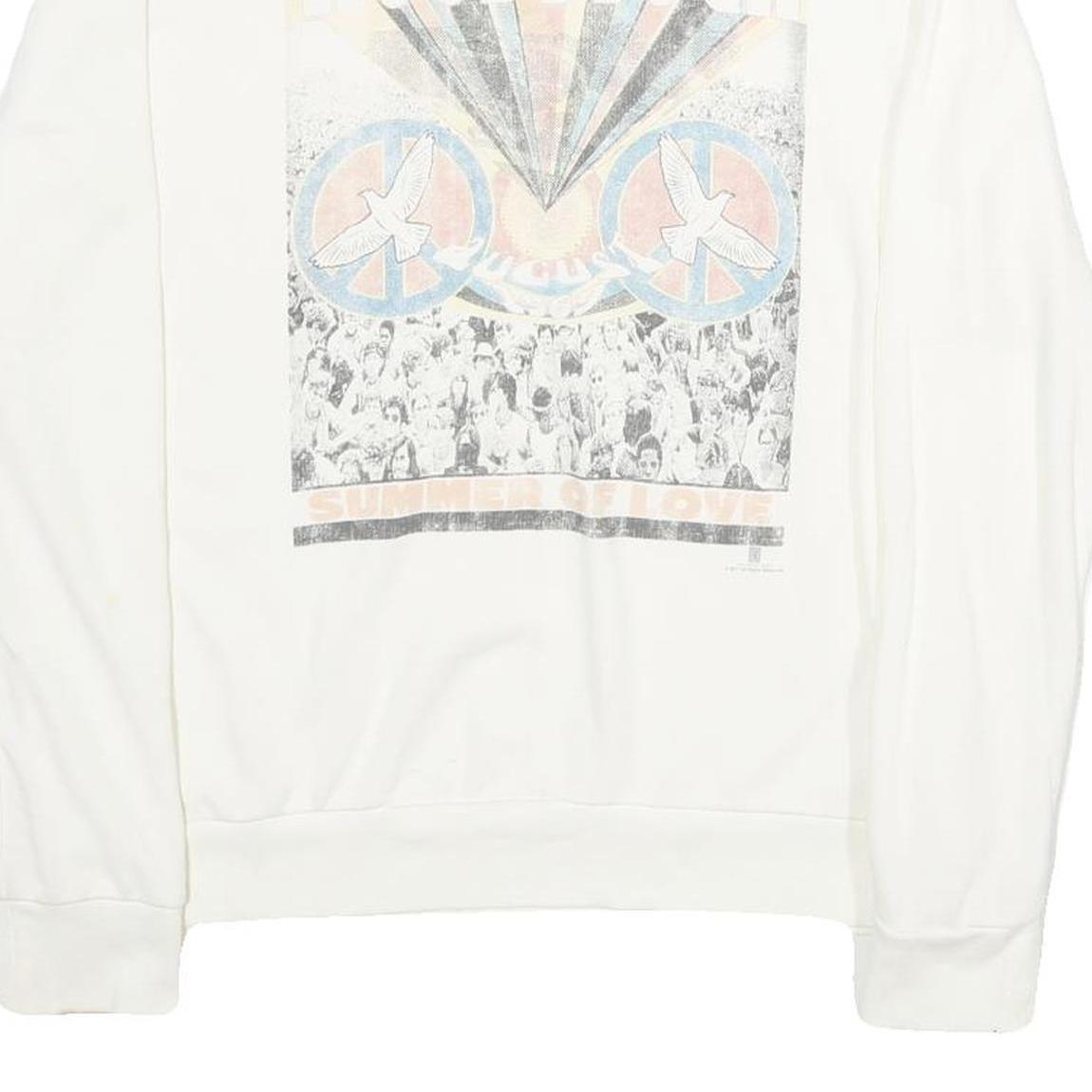 MIGHTYFINE Mens White Woodstock Graphic Crew Neck L Cotton Sweatshirt