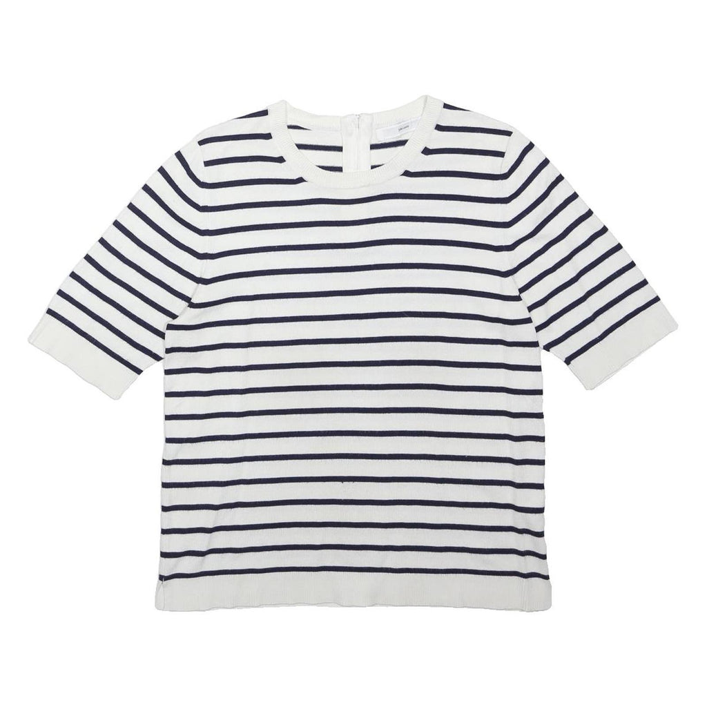 JOHN LEWIS Womens White & Navy Striped Plain Cotton Blend Jumper Crew Neck UK 12