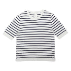JOHN LEWIS Womens White & Navy Striped Plain Cotton Blend Jumper Crew Neck UK 12