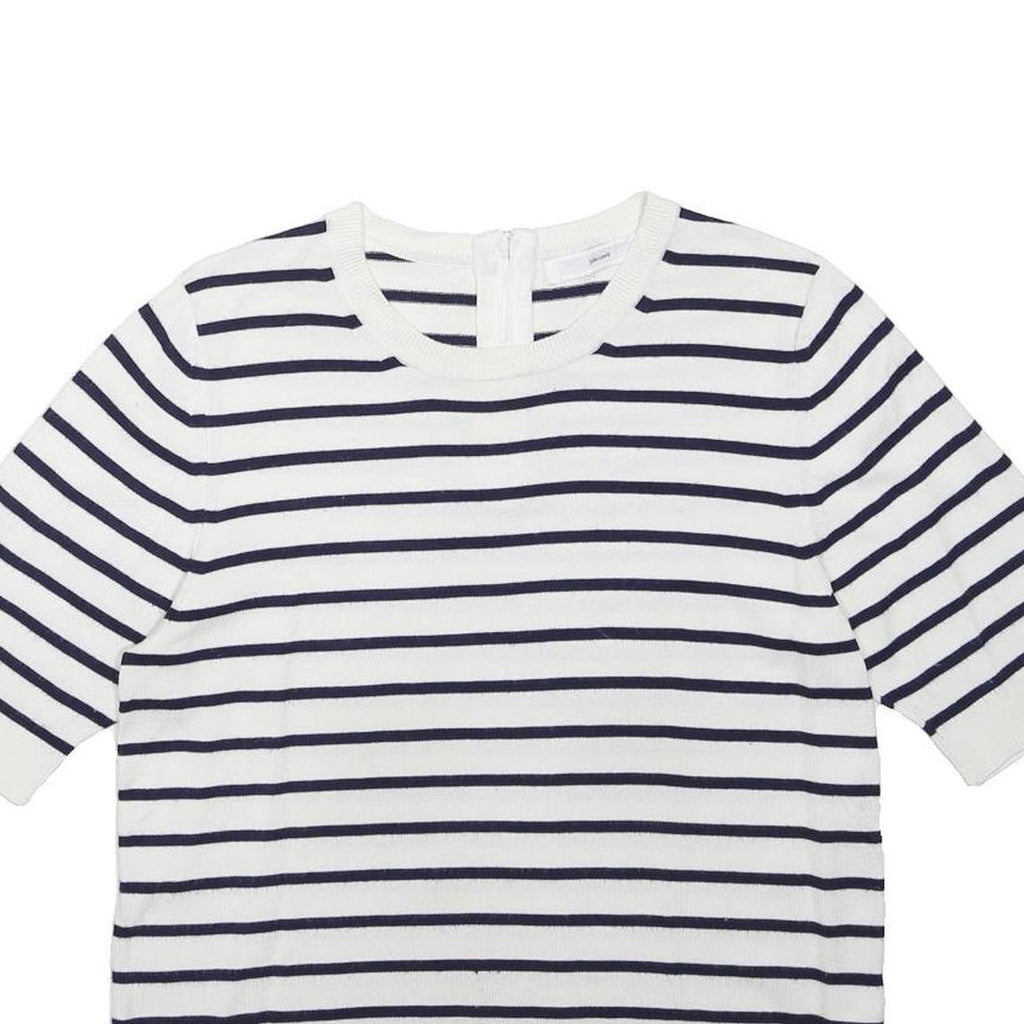 JOHN LEWIS Womens White & Navy Striped Plain Cotton Blend Jumper Crew Neck UK 12