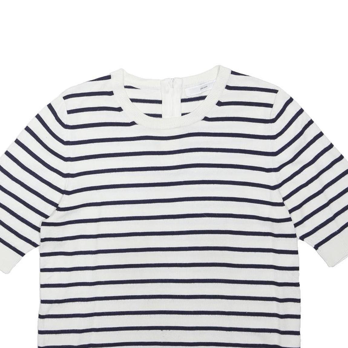 JOHN LEWIS Womens White & Navy Striped Plain Cotton Blend Jumper Crew Neck UK 12